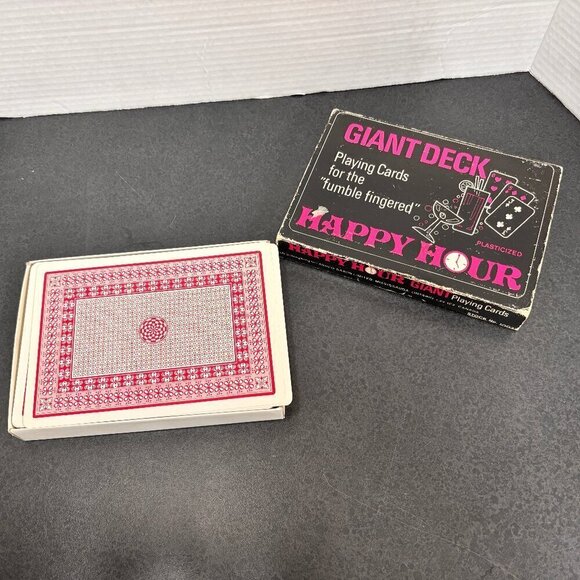 GIANT DECK HAPPY HOUR Plasticized playing cards VTG Large Print - Picture 2 of 10